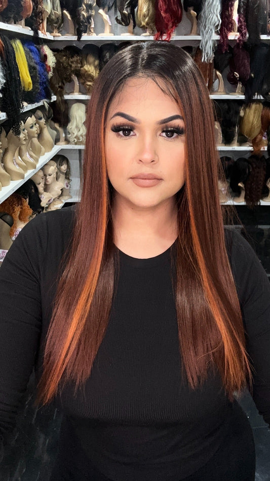 #75 Ruth - Hand Tied 13x4 Free Part Human Blend HD Lace Front Wig 24in - Color Copper Money Pieces