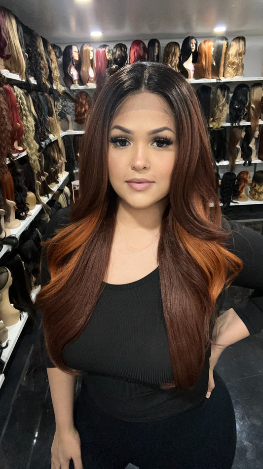 #53 Karla - Hand Tied 13x4 Free Part Human Blend HD Lace Front Wig 26in - Color D. Copper