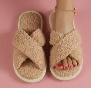 Beige Fluffy Slippers - Size 7/8