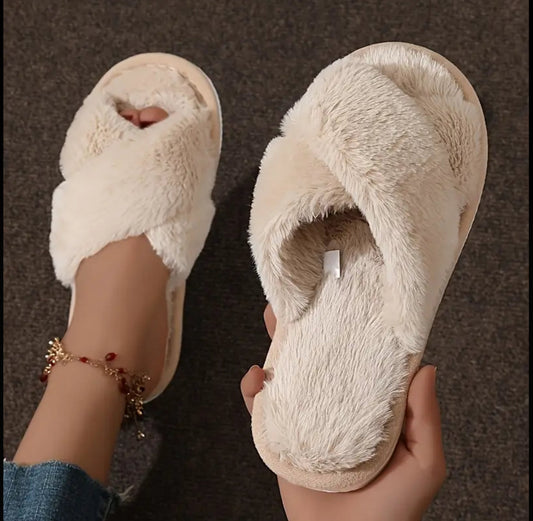 Beige Cross Slippers - Size 9/10