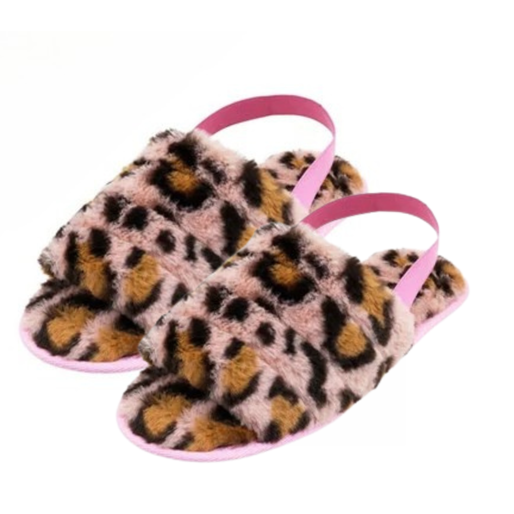 Pink Animal Print Fuzzy Slippers - Size SMALL 5/6