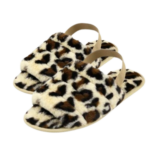 Creme Animal Print Fuzzy Slippers - Size LARGE 9/10