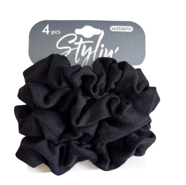 Stylin 4pc Black Scrunchies